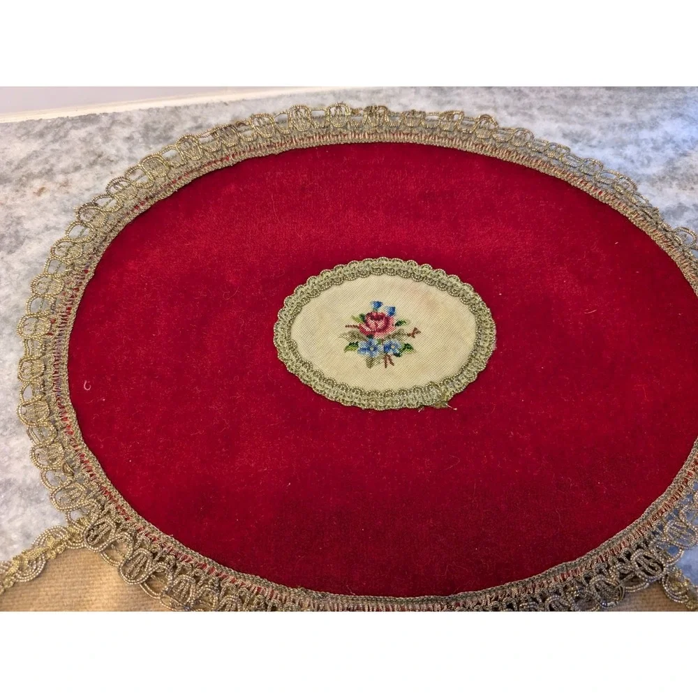 Hungarian Velvet Table Toppers Tapestry w/ Gold Trim, Set Of Two With Embroidery
